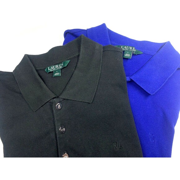 2 - Ralph Lauren Womens Size L 1-Blue 1-Black Polo Shirts Gold Buttons LRL Logo - Picture 2 of 7